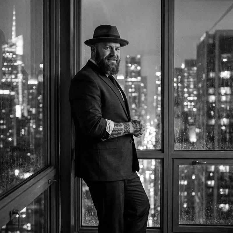 Captivating Italian Man in Noir-Style Urban Night Scene
