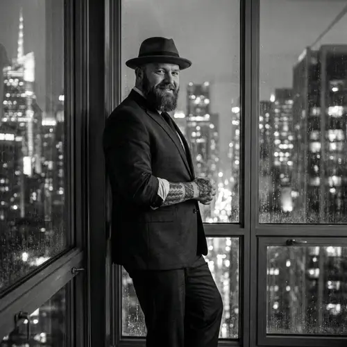 Charismatic Italian Man | Noir Style Portrait in Urban Night Scene