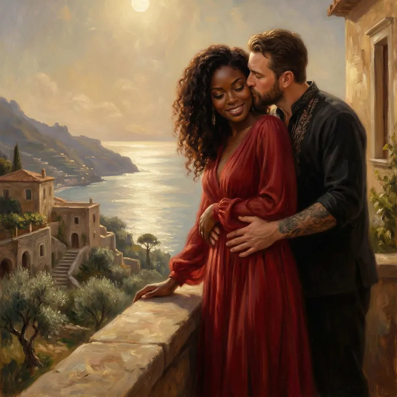 Romantic Love on Amalfi Coast: Captivating Black Woman & White Husband