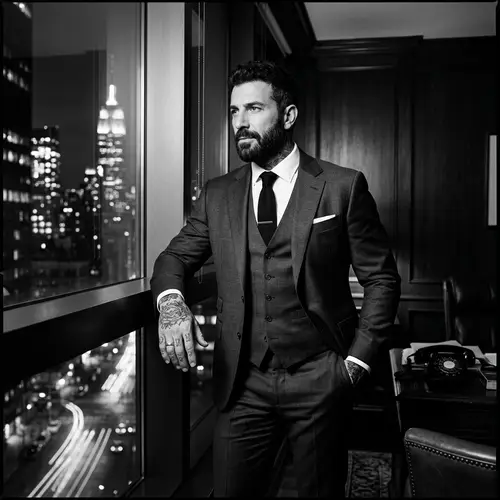 Modern Noir Portrait of a Charismatic Italian Man in New York City