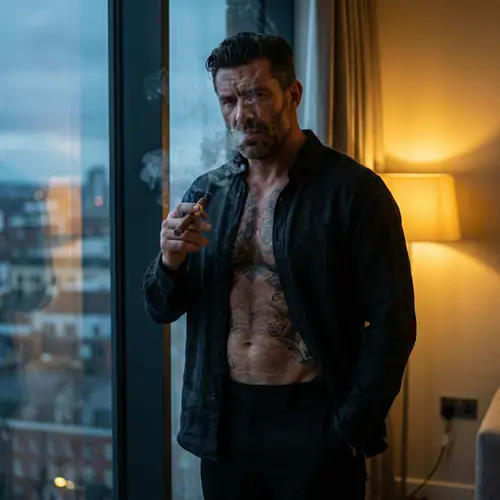 Irish Man with Intricate Tattoos and Urban Elegance