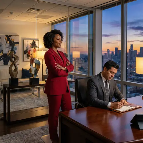Empowering Black Female CEO in Vibrant City Office