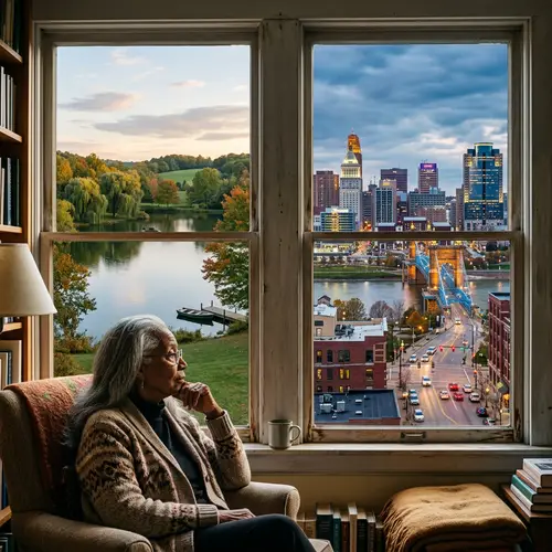 Elderly African American Woman Contemplating Through Symbolic Window