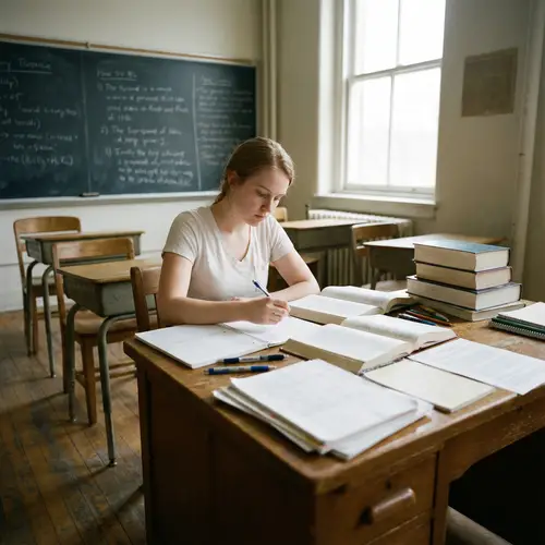 Academic Ambiance: Young Woman Studying in College Classroom