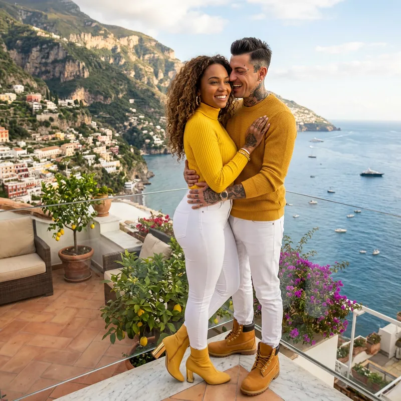 Luxurious Amalfi Coast Love: Stunning African American Woman and Italian Man