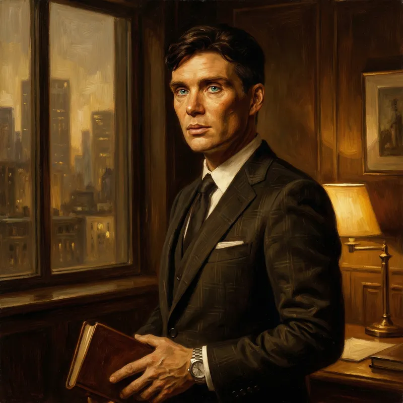 Modern-Day Film Noir Protagonist: Suave Man in Tailored Suit with Aqua Blue Eyes