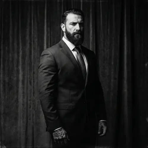 Italian Descent Designer Suit Portrait in Film Noir Style