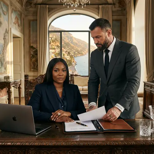 Empowerment and Success: Plus-Size African American Woman and Russian Husband in Italian Villa