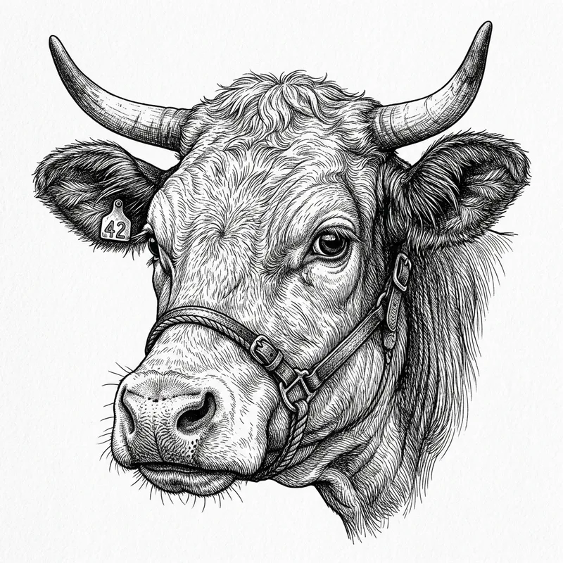 Hand-Drawn Cow's Head Art on White Background
