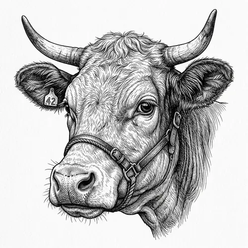 Hand-Drawn High-Definition Cow's Head Art