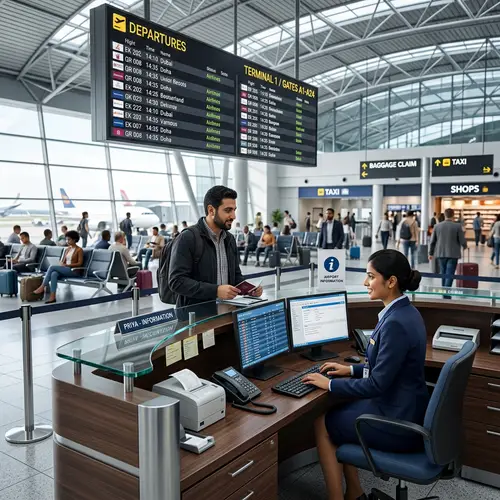Airport Reception Desk 3D Rendering - Modern Airport Scene
