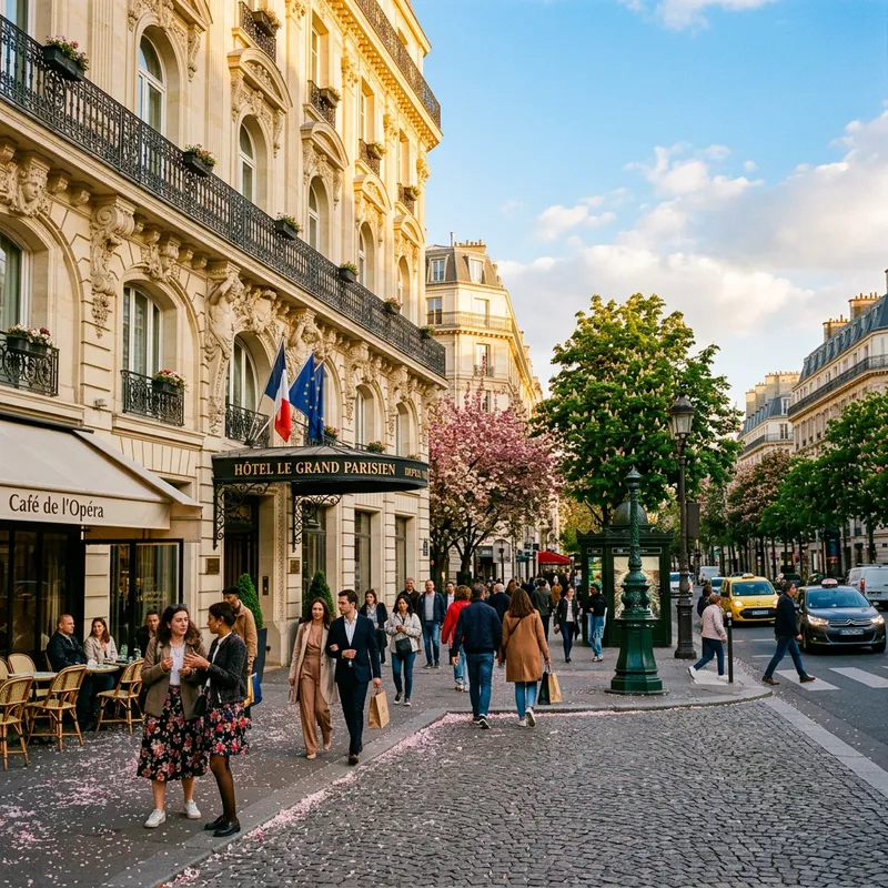 Prestigious Paris Hotel on Bustling Street Prestigious Paris Hotel on Bustling Street
