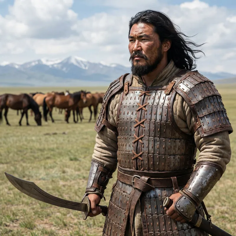 Heroic Medieval Mongolian Warrior in Battle Armor