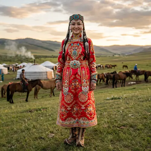 Ancient Mongolian Deel: Traditional Silk Outfit with Elaborate Embroidery