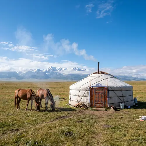 Traditional Mongolian Yurt on Peaceful Steppe