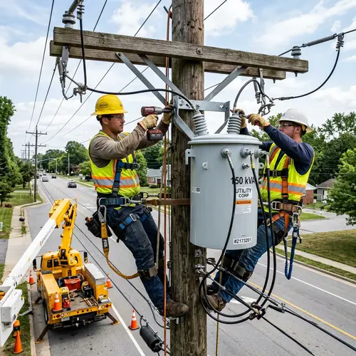Electricians Installing a Transformer on a Pole