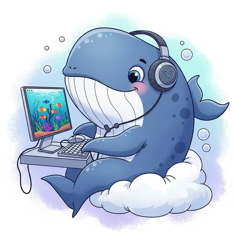 Drawing of a Whale Playing a Computer Game Drawing of a Whale Playing a Computer Game