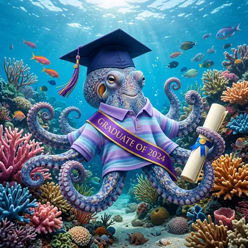 Octopus Graduate 2024 | Unique Academic Octopus Photo