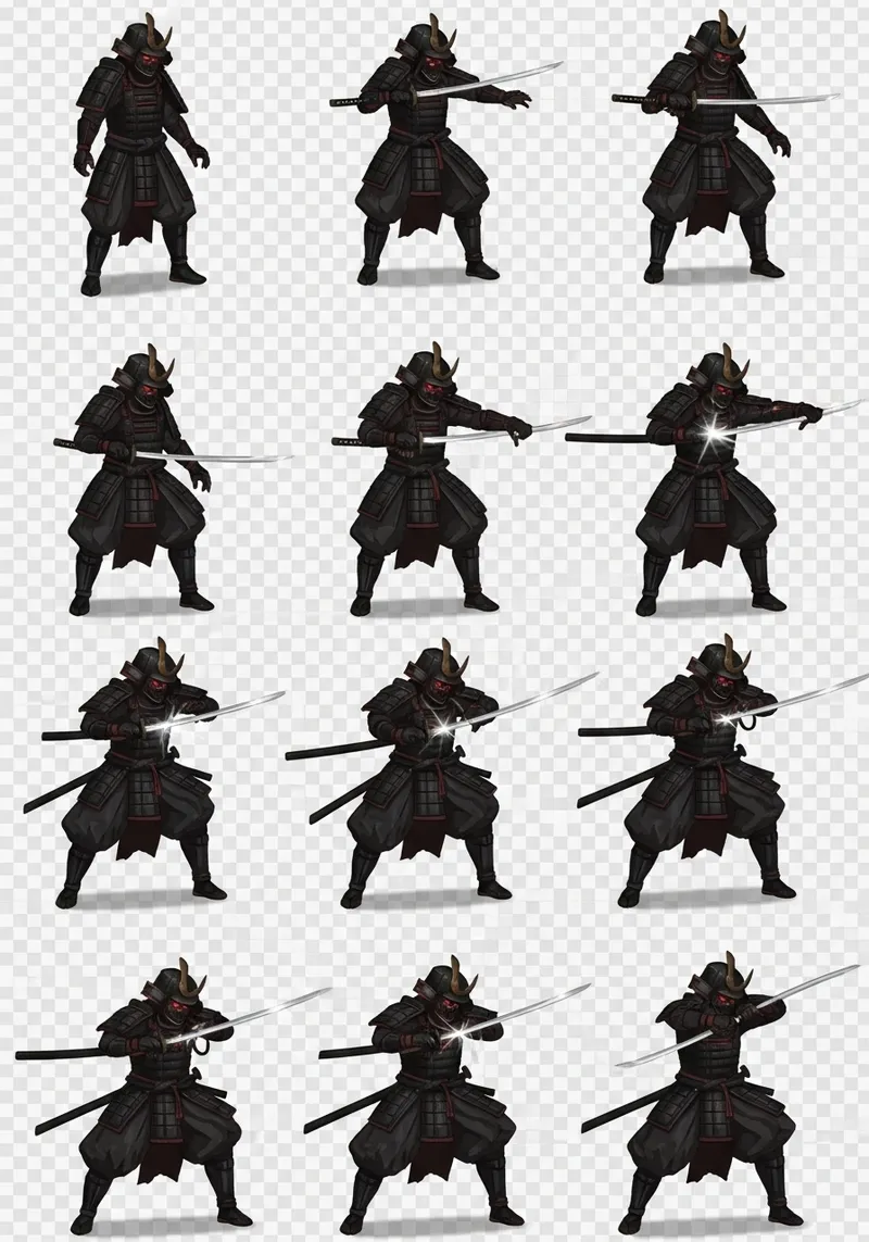 Dark Armored Samurai Spritesheet for Animation Dark Armored Samurai Spritesheet for Animation