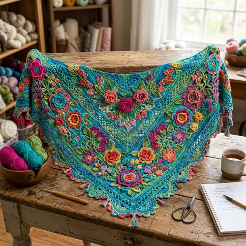 Elegant Crochet Shawl Pattern with Floral Motifs