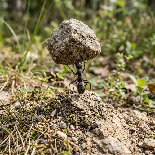Incredible Ant Lifts Boulder on Hill
