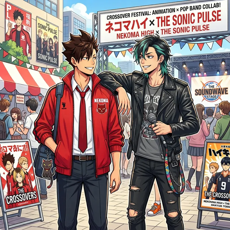 Jeongin from Stray Kids in Nekoma Uniform with Kuroo Tetsurou