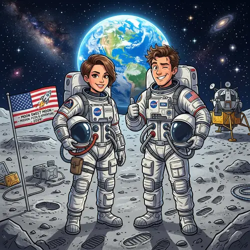 Astronauts on the Moon: A Whimsical Illustration