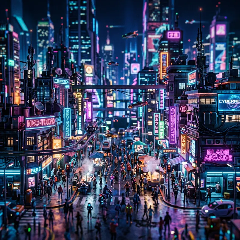 Neon Cyberpunk Cityscape in Vibrant Miniature Style Neon Cyberpunk Cityscape in Vibrant Miniature Style
