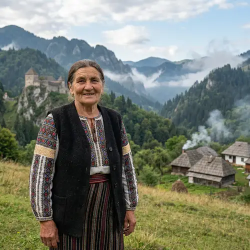 Woman from Romania | Traditional Attire with Transylvania View