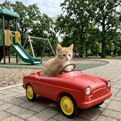 Kitty in a Little Car at the Game Park