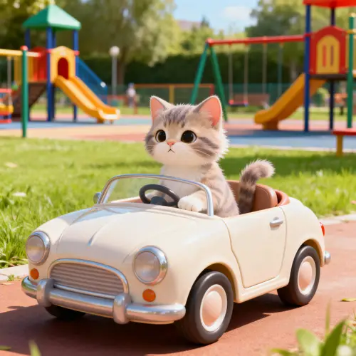 Kitty in a Little Car at the Game Park