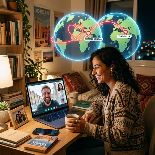 Romantic Long-Distance Relationship Illustration