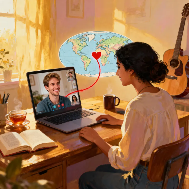 Romantic Long-Distance Relationship Illustration