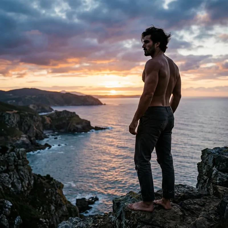 Muscular Man with Symmetrical Shadowy Features