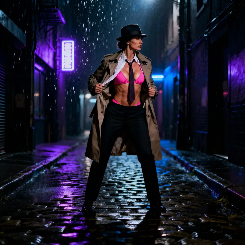 Dramatic Fashion: Woman in Trenchcoat Unveils Bikini