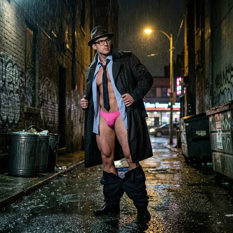 Dramatic Unveiling: Man in Dark Alley at Night