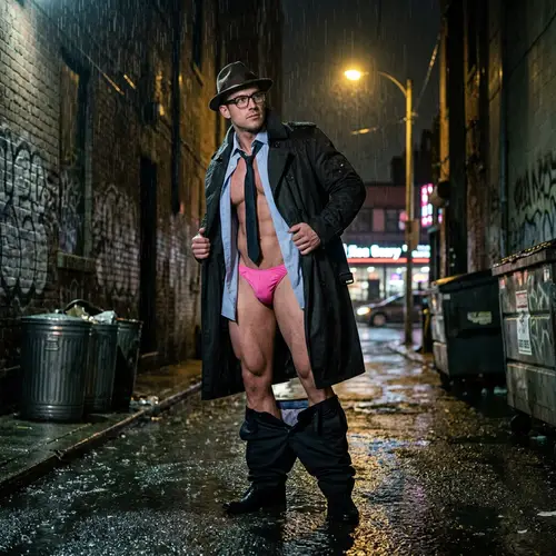 Dramatic Unveiling: Man in Dark Alley at Night