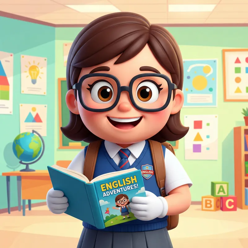 English Learning Mascot - Girl with Book English Learning Mascot - Girl with Book