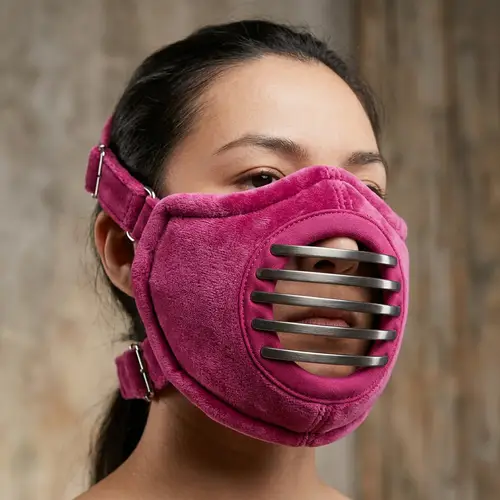 Plushy Fuchsia Fabric Mask with Hole and Metallic Bars