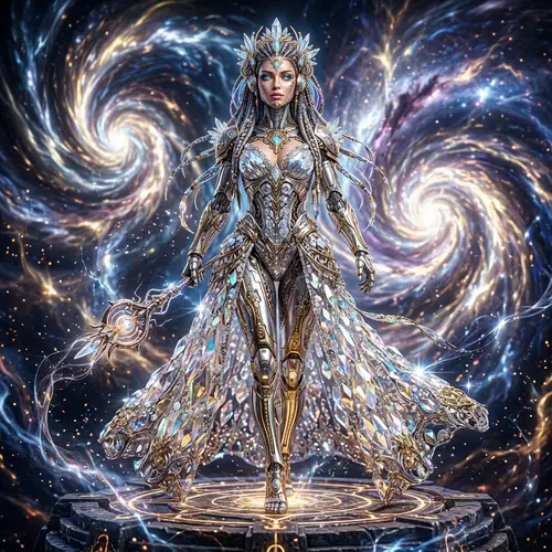 Futuristic Cyborg Woman: Silver & Gold Creation | Mystical Vortex Art