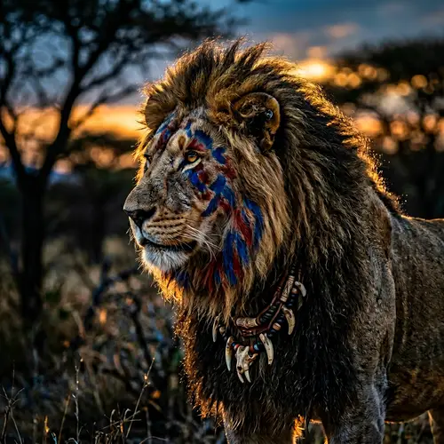 Realistic Lion Warrior Chief with Tribal Panther Make-up