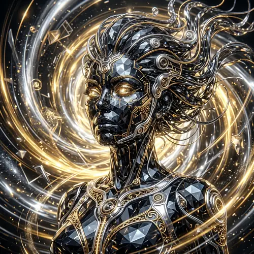 Futuristic Optics 3D Render Art Featuring Crystal Cyborg Woman