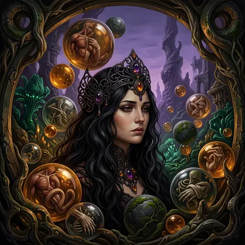 Surreal 3D Art: Woman with Long Black Hair in Unique Landscape