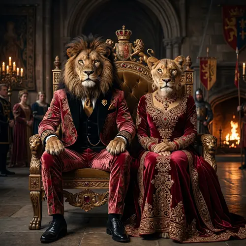 Regal Lions in Velvet: A Fantasy Portrait