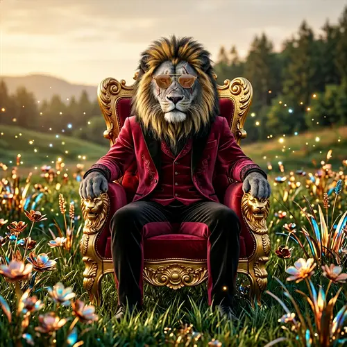 Imposing Alpha Lion in Rose Red & Black Velvet Suit