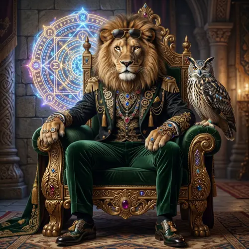 Fashionable Alpha Lion with Intricate Gears and Gems