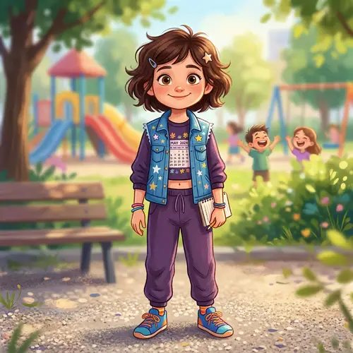 Cartoon-Style Image of Young Girl with Short Brown Hair and Brown Eyes