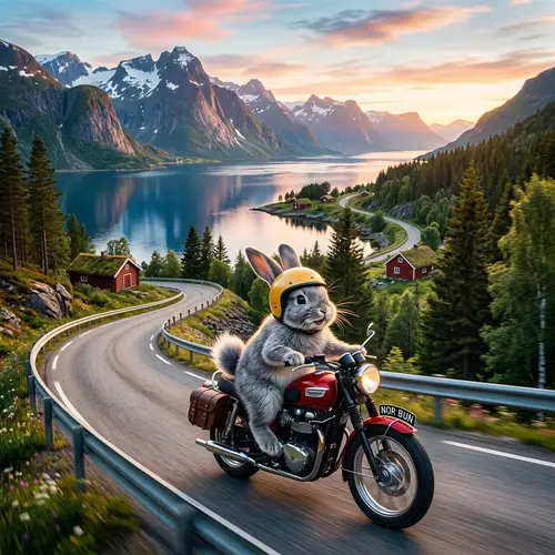 Rabbit Riding Motorcycle in Norway | Adventure in Stunning Landscape