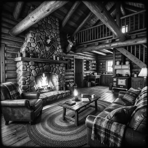 Cozy Log Cabin Interior | Rustic Decor & Fireplace View