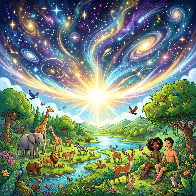 Cartoon Creation Story: Heaven and Earth Illustration